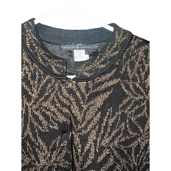 Peruvian Connection Black Copper Button Front Pima Cotton Blend Cardigan Size L - Picture 3 of 8